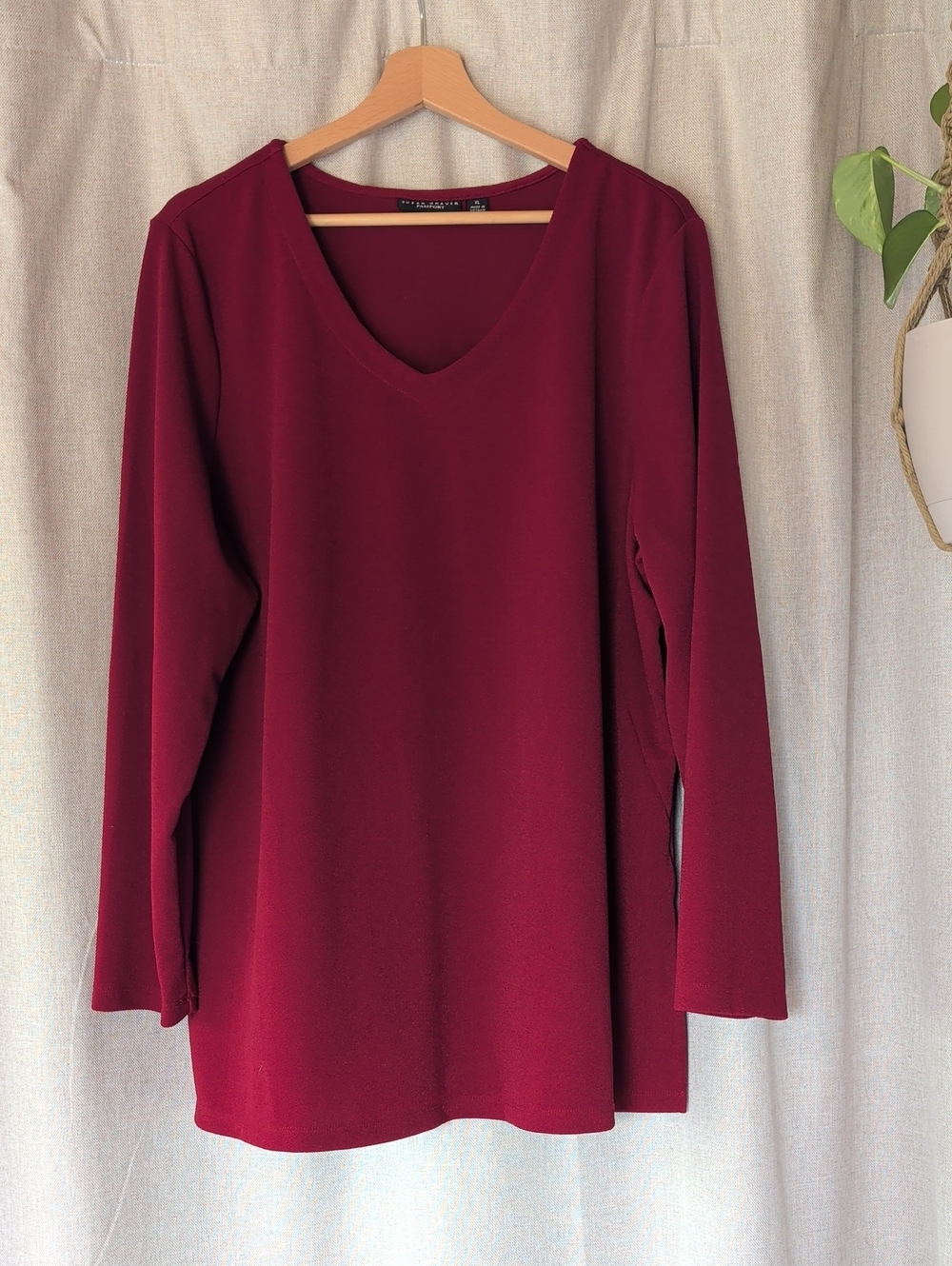 Eileen Fisher Wine V-Neck Long Sleeve Tee
